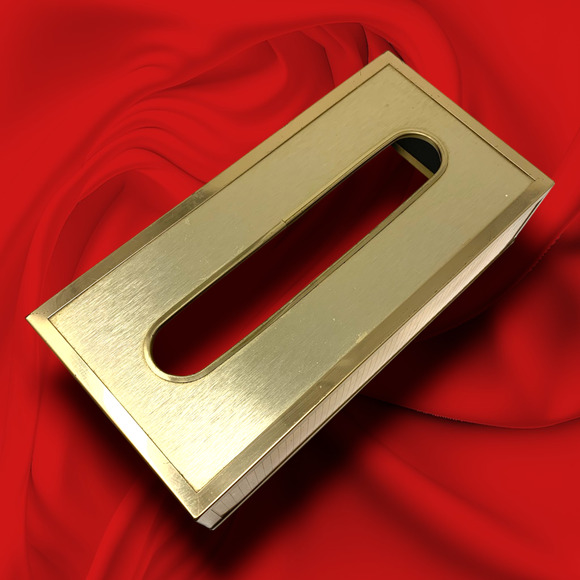 Vintage 1980's Gold Tone Modernist Grid Rectangular Tissue Box Cover Minimalist - Picture 4 of 8